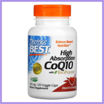 닥터스베스트 High Absorption 코큐텐 바이오페린 100mg 120 베지캡슐 CoQ10 with BioPerine 글루텐프리