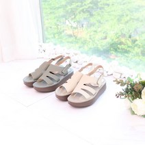 지쎄 양가죽수제화 컷아웃 스트랩샌들 4.5cm 웨지굽샌들-255빅사이즈