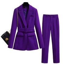 JUST FEEL!NG 투피스 스타일리시 벨티드 벤트 오피스룩 작업복 직업 캐주얼 밴딩 스트레이트 팬츠 양복 정장 세트