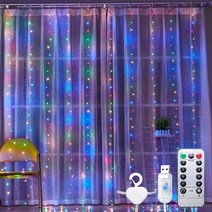 led 캠핑 파티 레일 오징어 전구 3m 고드름 요정 문자열 커튼 조명 화환 웨딩 방 홈 침실 야외 생일 라마단 꽃줄, 후크가 있는 화려한, 3mx2m 200led