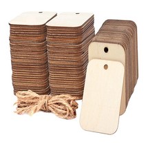 Ursmart 100x 나무 펜던트 장식 휴가를위한 구멍이있는 직사각형 조각, 목재, 목재 색상