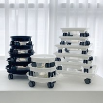 자재1번가 이동식 원형 사각 바퀴달린 플라스틱 화분 받침 백색 흑색 대형 물받이 받침대, 블랙