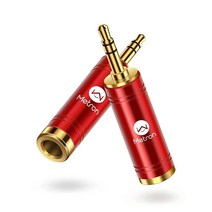 Metron RCA-1/4 인치 어댑터 금도금 순수 구리 RCA 암-6.35mm 수 변환기 오디오 어댑터 믹서 앰프 사운드 카드 빨간색 2팩, 3.5 male to 6.35 female
