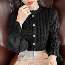 목이단 차이나 시폰 블라우스 여 가을 이너 느낌의 플레어 소매 주름 셔츠에옷 238번 WG Z