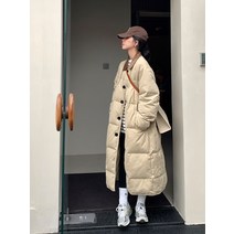 패딩 여 롱 겨울 싱글 박시 실루엣 도톰한 보온 코트 패션