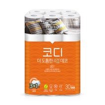 두루마리 휴지 화장지 천연펄프 먼지없는 코디 더 도톰한 4겹 데코 30m 30롤 1팩, 코디 더 도톰한 4겹 데코 30m 30