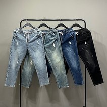 맨스토리 남자 데미지 워싱 슬림핏 9부 반밴딩 청바지