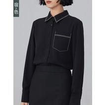 빅카라 블라우스 둥근카라블라우스 브이넥 셔츠 Su 배색 디자인 센스 여성 봄 가을 쉬폰 탑 스티치 빅 칼라