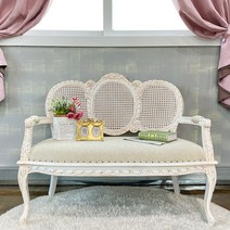 엔틱가구 화이트빈티지 로즈 라탄 2인의자 인테리어소파, 단품