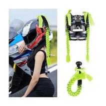 Sleekalon 헬멧 피그 테일 오토바이 머리띠 Bowknot 자전거 Ponytails, Black to Neon Green, 20 Inch (Pack of 2)