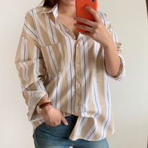 드레스날다 봄하늘 소매롤업 배색 스트라이프 셔츠(nb202)