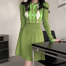 대박난박양 아가일 니트 미니 원피스