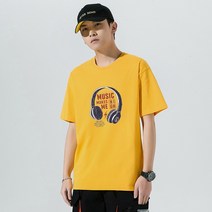 DN4010 순면 라운드 반팔 티셔츠 뮤직 남성 여성 공용 커플티 사이즈