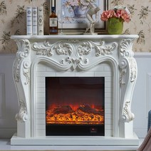LED 벽난로 조명 모닥불 불멍 크리스마스 유럽 벽난로 세트 새겨진 나무 W120cm 플러스 전기 Firebox 삽입, 02 White with heater