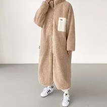 양털 배색 누빔 롱후리스