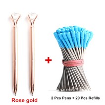 220 개대 큰 다이아몬드 크리스탈 펜 보석 볼펜 금속 공 리필 마법 학교 사무 용품, 02 22 Pcs Rose gold_01 Black