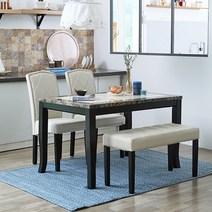 베스트리빙 데미안 코코 4인 대리석 세라믹 하이그로시식탁세트/의자2개+벤치의자, 02.투톤대리석+코코베이지의자2개+베이지벤치