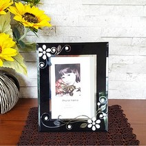 나skswint_큐빅 플라워 탁상 액자 블랙 인테리어 책상 유리 예쁜 사각 선물용 크리스탈 용액자♥winters, ♥나누리겨울!