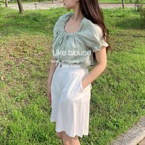라이크 린넨 프릴 밴딩 리본 데일리 블라우스