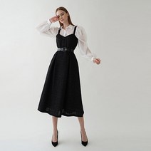 브이와이 여자 겨울 스트랩 뷔스티에 벨트 후레아 롱 울 원피스