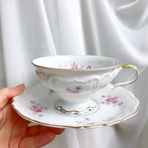 독일 바바리아 핑크장미 앤틱 홍차잔 커피잔 엔틱찻잔 빈티지찻잔, 1개