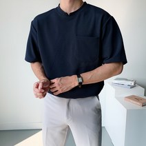 남자 넥슬릿 포켓 반팔티 여름 쿨 베이직 데일리 남자 무지 티셔츠 코디