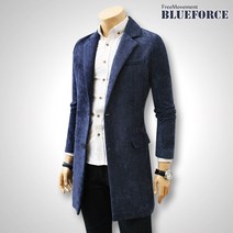 블루포스 남성용 세피얼 체크 롱 자켓 슬림핏 남자 정장 코트 간절기 캐주얼 재킷