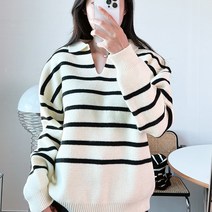 유아스페셜 오버사이즈 도톰 스트라이프 카라 니트