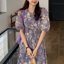 블링앤수 여성 라운드넥 기본핏 플라워 원피스 MZZ039