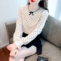 걸즈데이 큐트 리본 여성 니트 블라우스