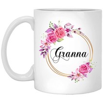 Granna Flower 참신한 커피 머그 어머니의 날 선물 골드 프레임 위에 그란나 핑크 꽃 새로운 그래나 플라워 그란나를 위한 생일 그라나 325ml USA 미국, 11oz