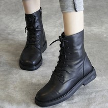 도오빠 PAM0 여성 기모 워커 가죽 플랫 부츠 레이스업 미들 부티 숏 겨울 여자워커