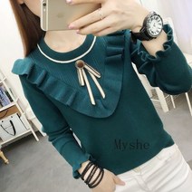 [Myshe]가을 겨울 프릴 레이스 니트 티셔츠 여성 Ten2Sxy917TT8