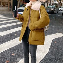 타니즈 여성 골덴 코듀로이 숏 점퍼 루즈 핏 겨울 패딩 로잔