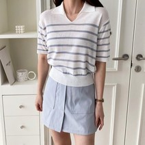 [바보사랑] 여자 캐주얼 카라넥 여름니트 티셔츠[옷자락]