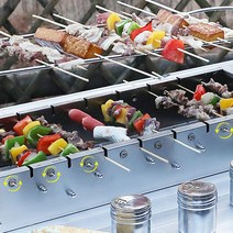 양꼬치 전문점 기계 숯불 화로 캠핑 바비큐 자동회전 업소용 로스타 닭꼬치 직화 구이기 초벌, 대나무꼬치/스텐꼬치 겸용