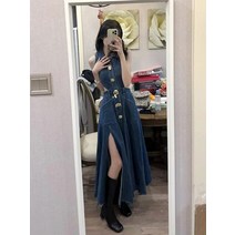 여성 데님 원피스 봄 여름 민소매 드레스 의상 등이없는 싱글 브레스트 Vestidos 빈티지 의류 디자인 타이드