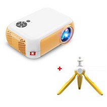 Salange 미니 프로젝터 A10 480360 픽셀 미니 비머 지원 1080P 휴대용 USB 비디오 프로젝터 홈 시어터 키즈 선물 시네마, Yellow add tripod+EU 플러그
