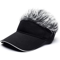 Men's Novelty Spiked Hair Visor Sun Funny Golf Hats Fake Wig Peaked Adjustable Baseball Caps, 04 블랙 그레이.
