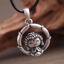 불교목걸이 펜던트 염주 스타일 패션 불상 진짜 실버 로터스 부처님 레트로 패션 실버 로터스 목걸이 쥬얼리 선물 체인없이, 를 입력