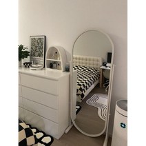 날씬 전신 거울 컬러 메탈프레임 라운드 타원형 미러 침실 드레스룸, 5. 화이트