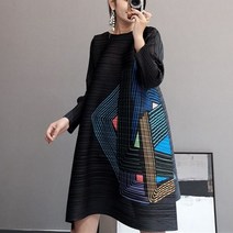 플리츠 A라인 원피스 미디 잔주름 스커트 긴팔 안붙는 뱃살감춤 오브핏 60대 중년 어머니 캐주얼 데일리 추석옷