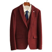 클래식 빈티지 남성 정장 1 피스 (재킷) 헤링본 트위드 울 혼방 블레이저 슬림핏 2 버튼 턱시도 코트 결혼식, XS, 빨간