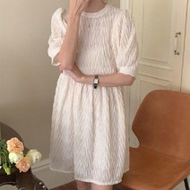 TANC탕크주름 퍼프 반팔 루즈핏 미니드레스 데일리원피스3컬러