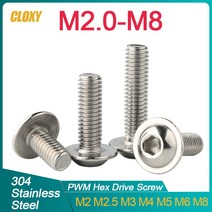 M2 M2.5 M3 M4 M5 M6 M8 304 스테인레스 스틸 육각 소켓 버튼 헤드 나사 칼라 볼트 ISO7380.2 포함, [06] M6 (10pcs), [12] 25mm