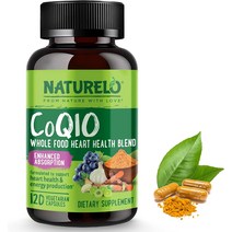 코큐텐 코엔자임 심장 건강 블렌드가 포함된 NATURELO Whole Food CoQ10 에너지 생산을 위한 강력한 항산화제 120 캡슐, [02] 90개(1팩), [03] 비타민 B12