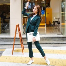 여성정장세트 오피스룩 셋트 결혼식하객패션 봄 셋업 투피스 40대 50대 가을 여성 연필 바지 정장 세트 블랙 솔리드 블레이저 레이디 노치 자켓 의상