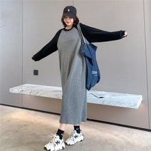 [SEONGJIN]배색 긴팔 롱원피스 가을 봄 빅사이즈[L-3XL] 롱 원피스