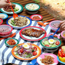 네파 2인 캠핑 식기 세트 그릇 접시 수저 볼 홈세트 2type 피크닉 홈핑 야외활동 휴대용 파우치 빈티지 레트로, A