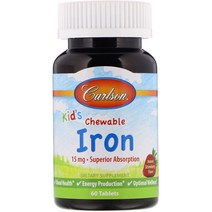 Carlson Labs 어린이용 츄어블 철분 천연 딸기 맛 15mg 60정, 기본